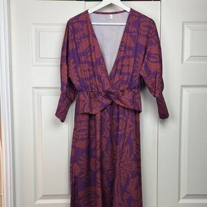 Purple and Red Floral Wrap Dress
